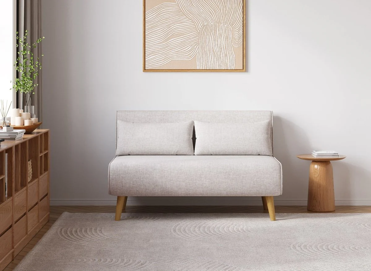 Canapé clic clac 2 places en tissu beige TONKA - Image 3