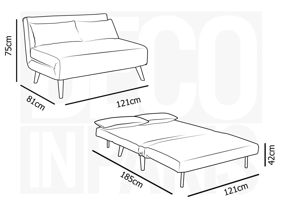 Canapé clic clac 2 places en tissu beige TONKA - Image 7