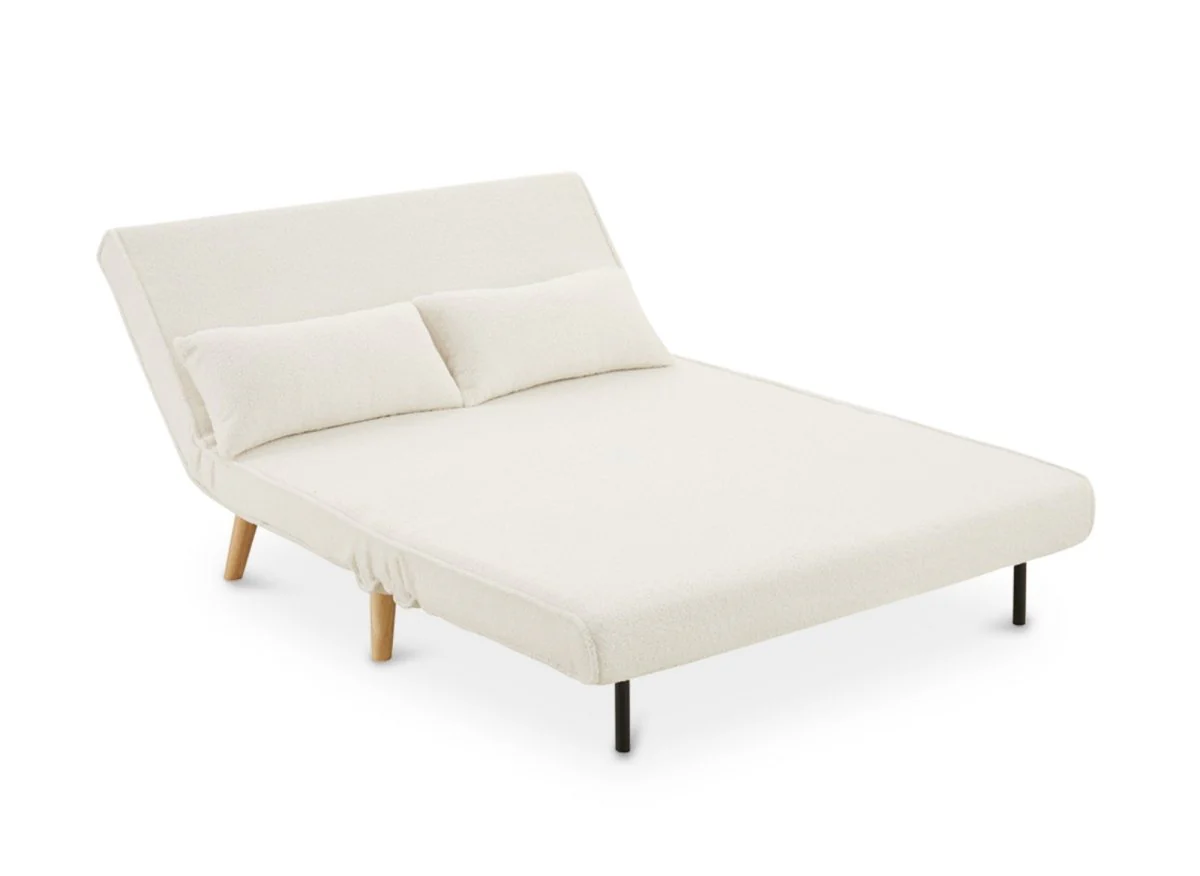 Canapé clic clac 2 places en tissu bouclette écru TONKA - Image 6