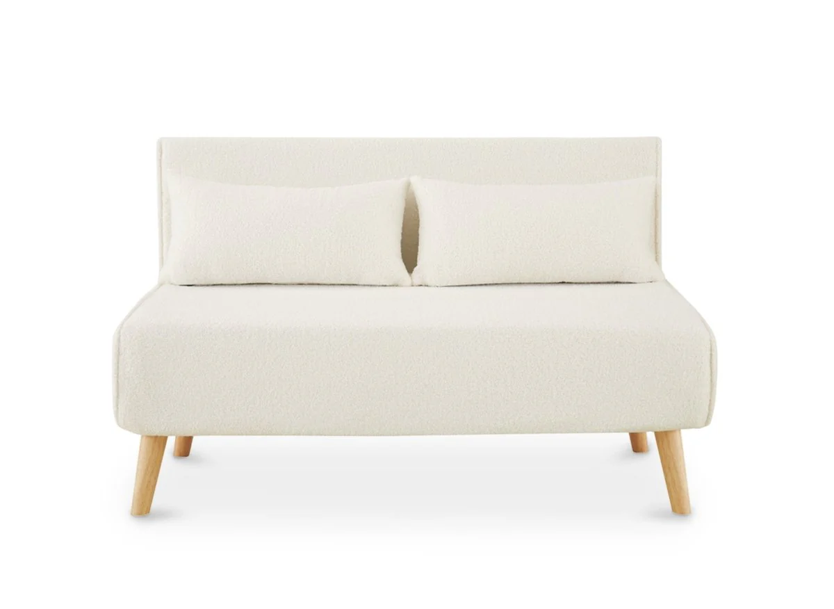 Canapé clic clac 2 places en tissu bouclette écru TONKA - Image 7