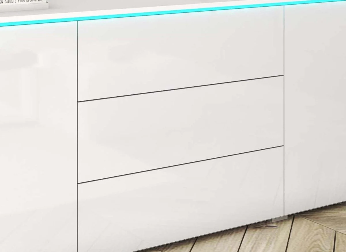 Buffet commode 2 portes 3 tiroirs blanc avec LED - ALEXIA - Image 3