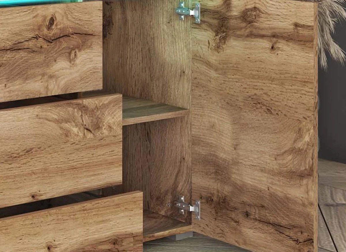 Buffet commode 2 portes 3 tiroirs chêne avec LED - ALEXIA - Image 3