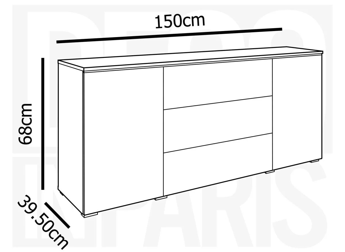 Buffet commode 2 portes 3 tiroirs chêne et noir avec LED - ALEXIA - Image 5
