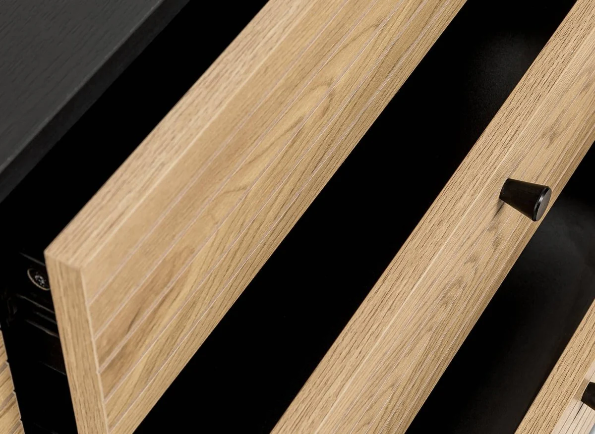 Buffet enfilade 3 tiroirs 2 portes en bois et métal noir DARYL - Image 5