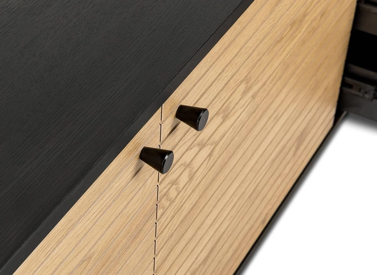 Buffet enfilade 3 tiroirs 2 portes en bois et métal noir DARYL - Image 6