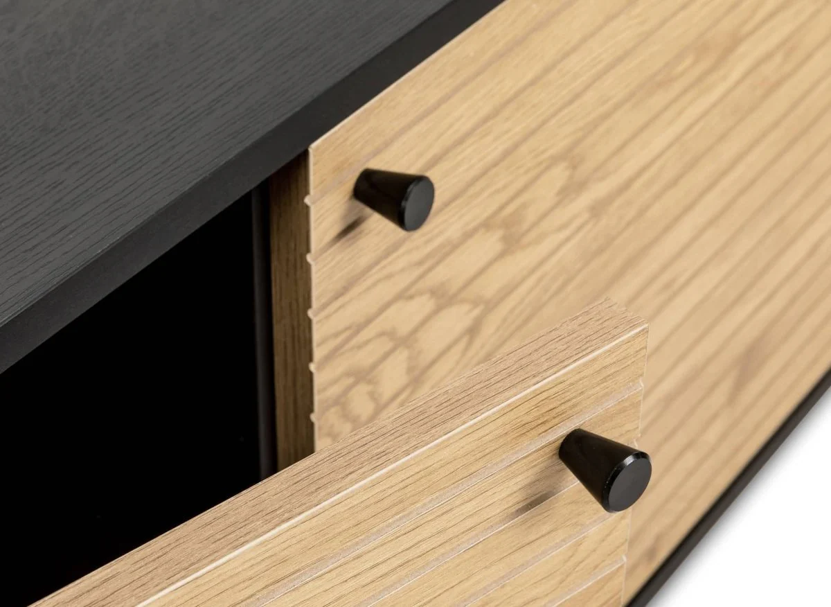 Buffet enfilade 3 tiroirs 2 portes en bois et métal noir DARYL - Image 7