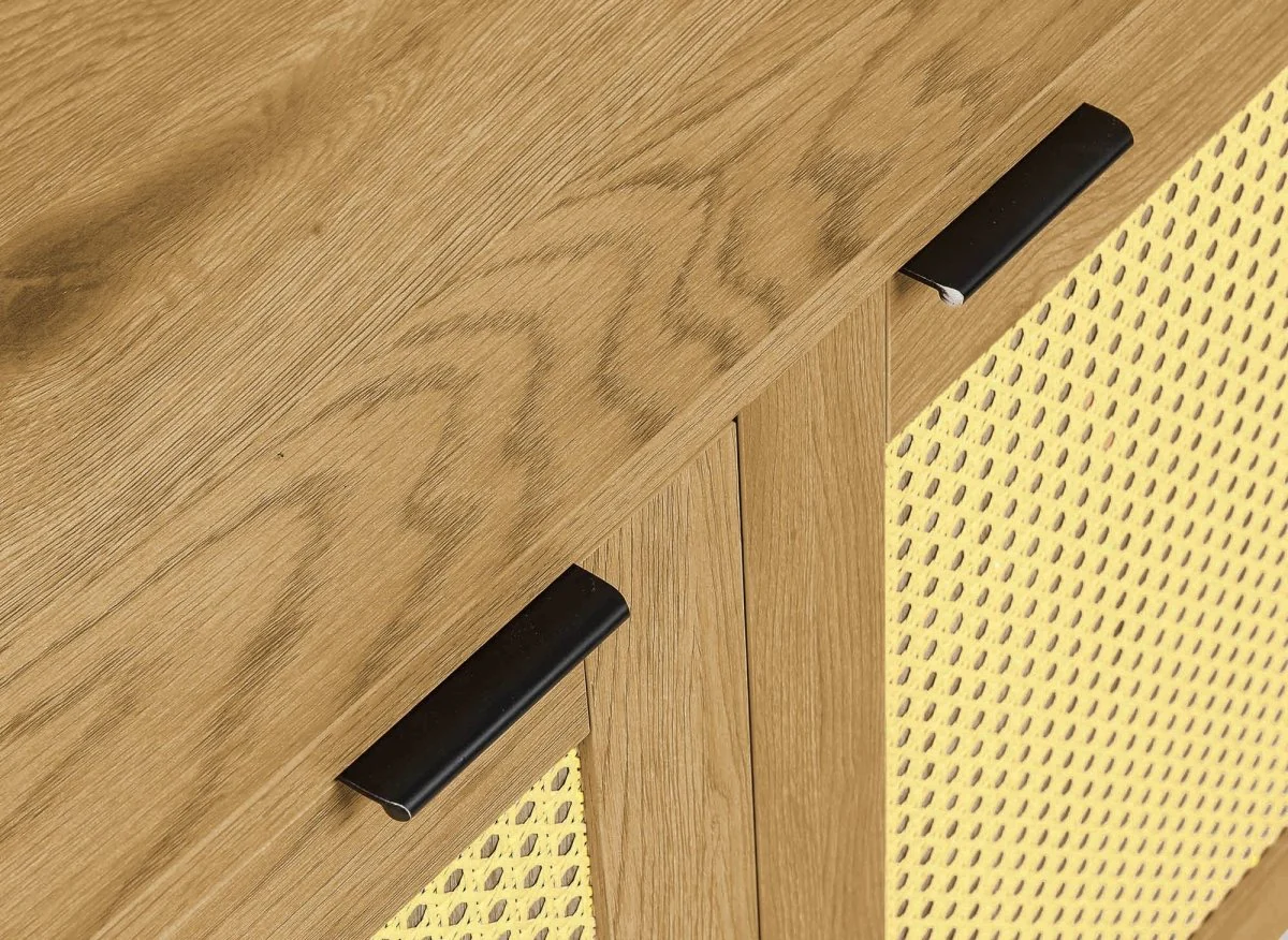 Buffet enfilade scandinave 3 portes en bois métal et cannage TULLIO - Image 4