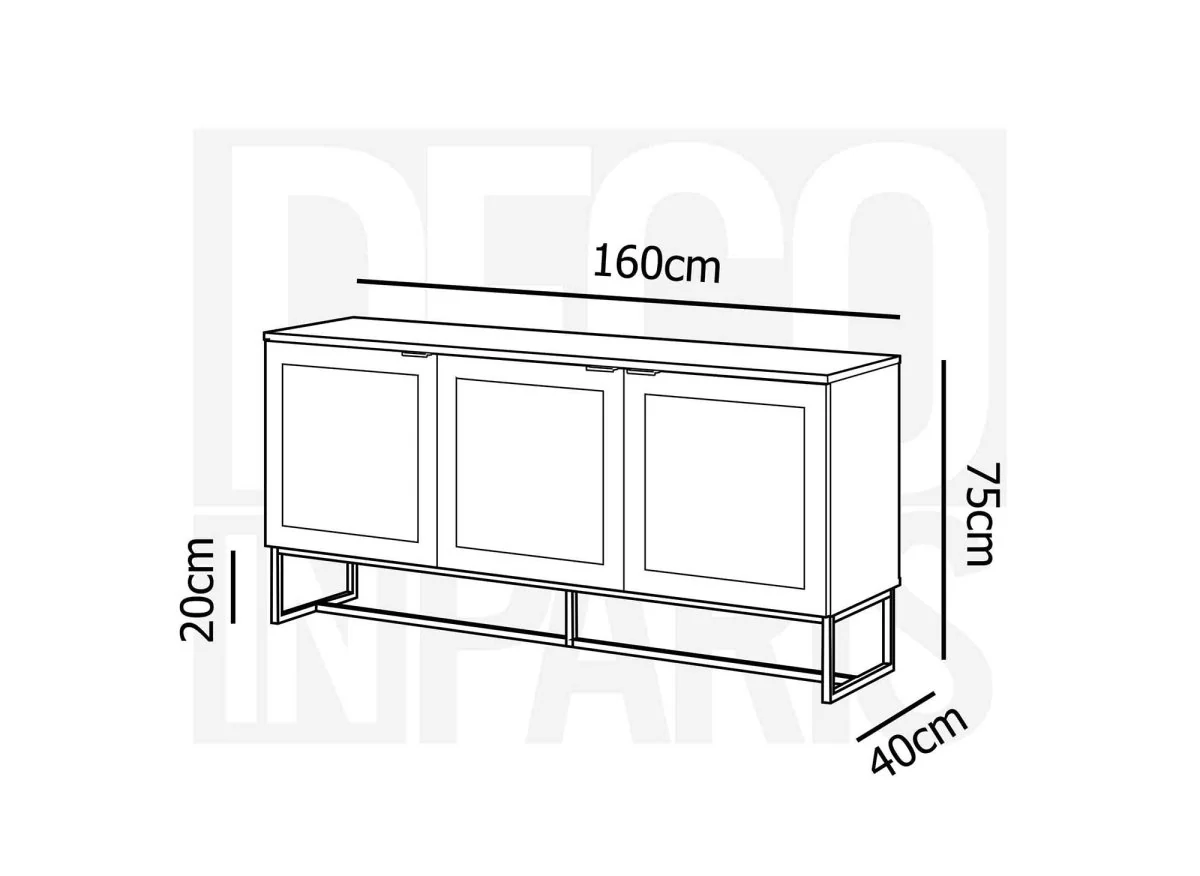 Buffet enfilade scandinave 3 portes en bois métal et cannage TULLIO - Image 6