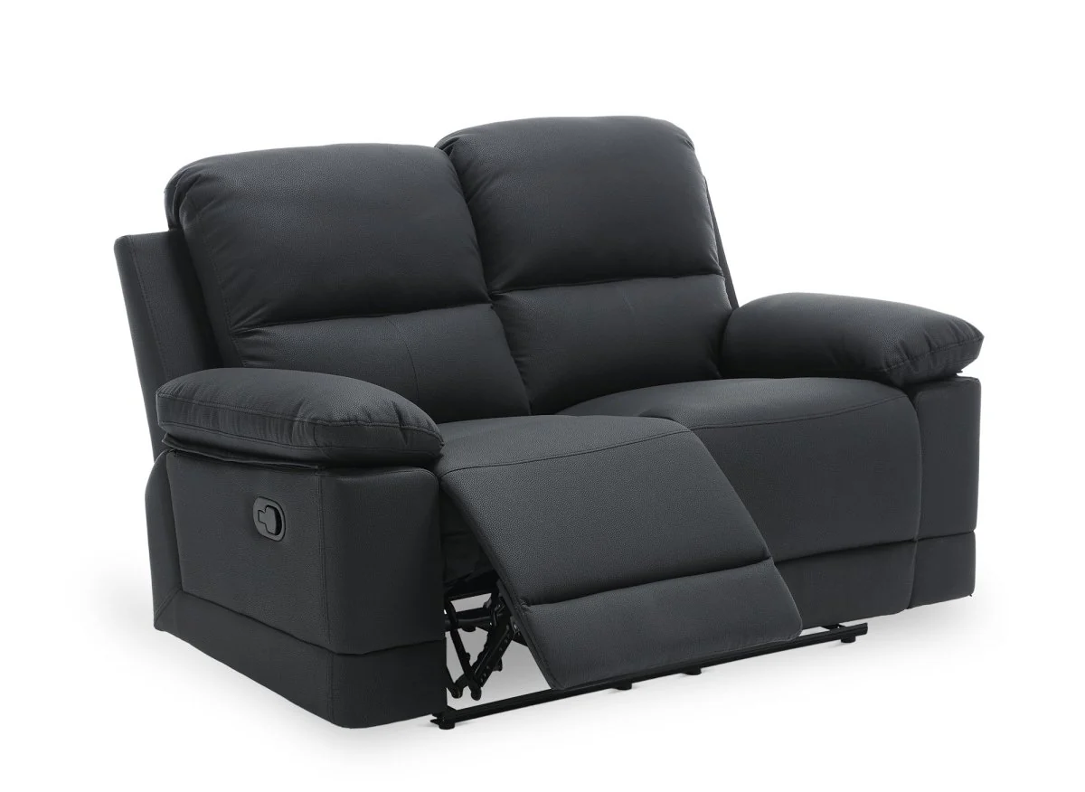 Canapé 2 places relax manuel en simili cuir noir DANY - Image 3