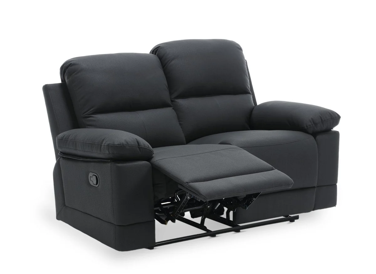 Canapé 2 places relax manuel en simili cuir noir DANY - Image 6