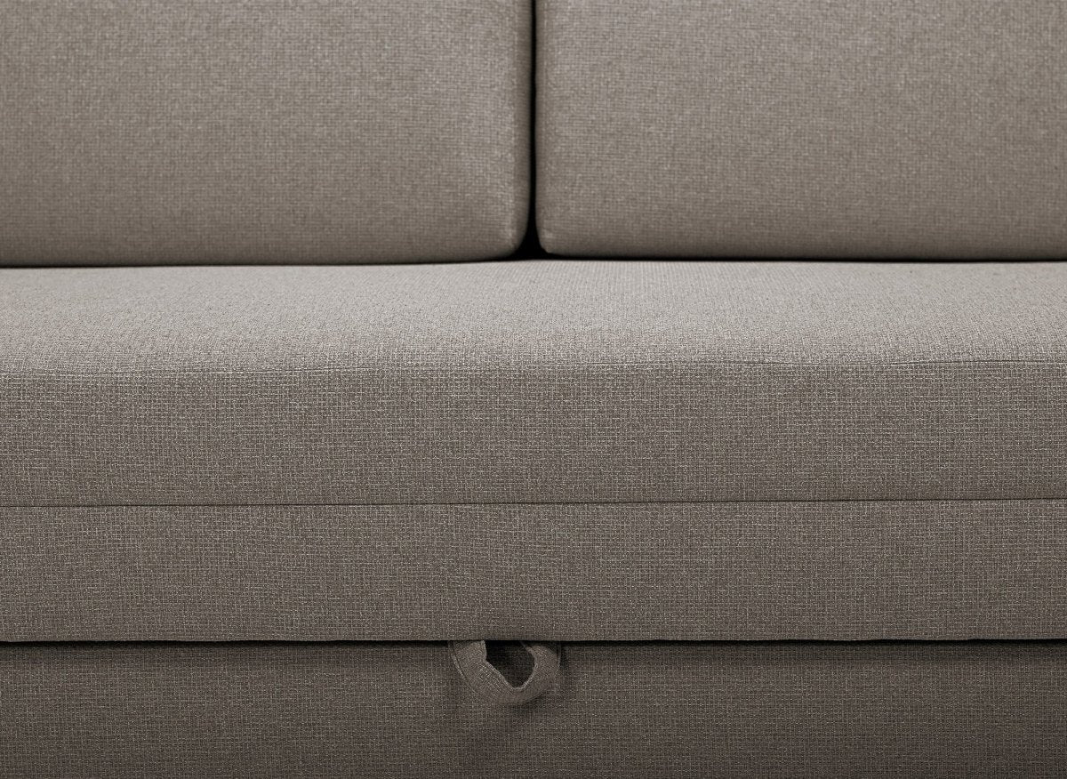 Canapé convertible 2 places avec coffre de rangement en tissu taupe YERAZ - Image 9