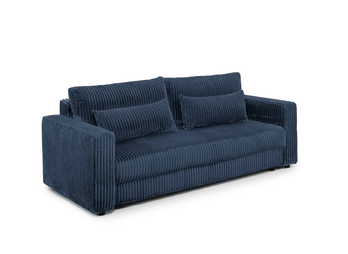Canapé convertible 3 places avec coffre en velours côtelé épais bleu ZURIA - Image 4