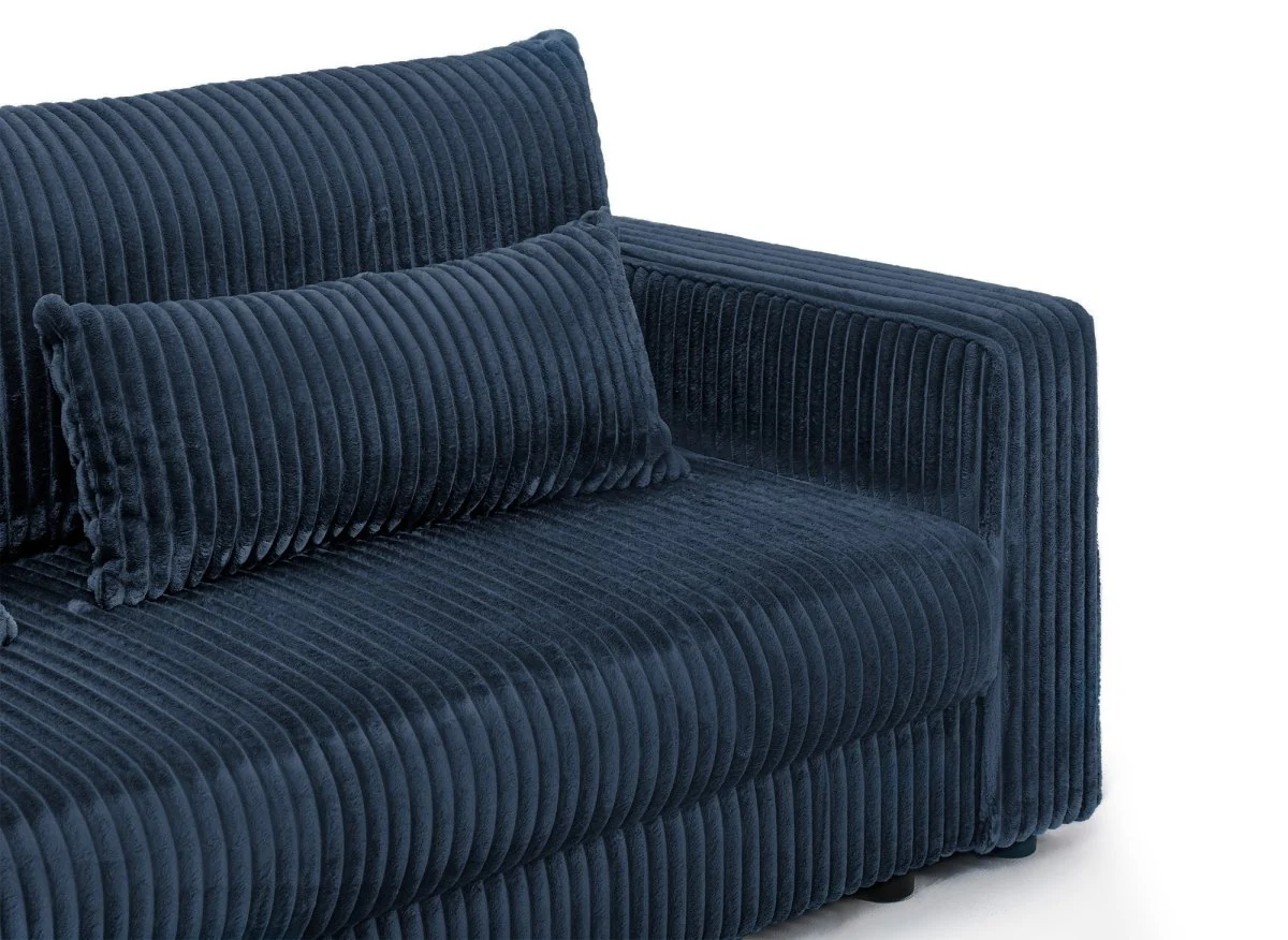 Canapé convertible 3 places avec coffre en velours côtelé épais bleu ZURIA - Image 6