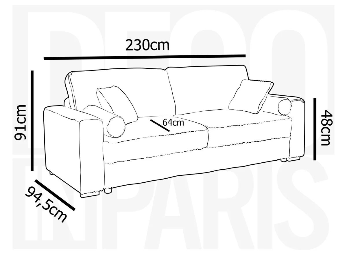 Canapé convertible 3 places en velours côtelé épais beige ALINE - Image 10