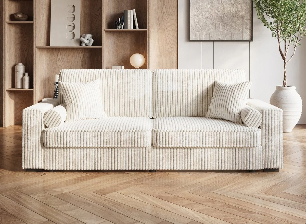 Canapé convertible 3 places en velours côtelé épais beige ALINE - Image 3