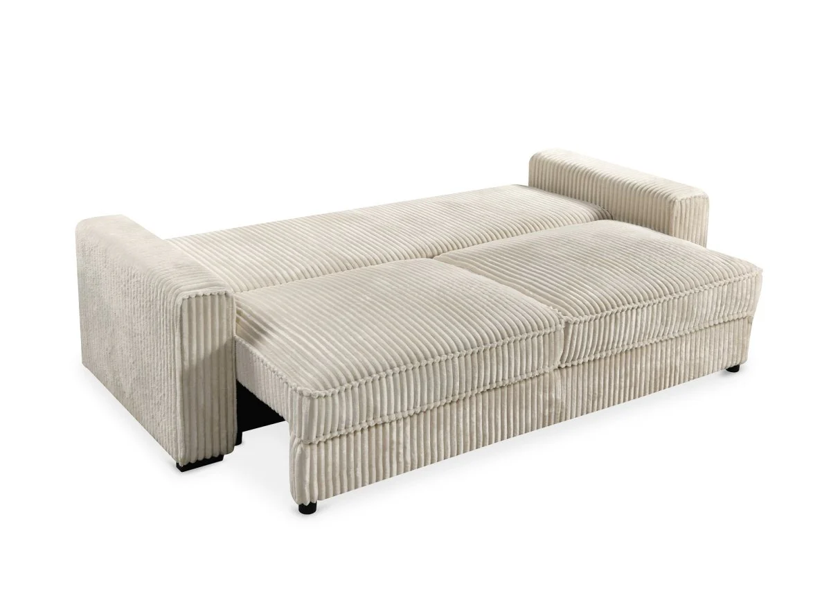 Canapé convertible 3 places en velours côtelé épais beige ALINE - Image 5