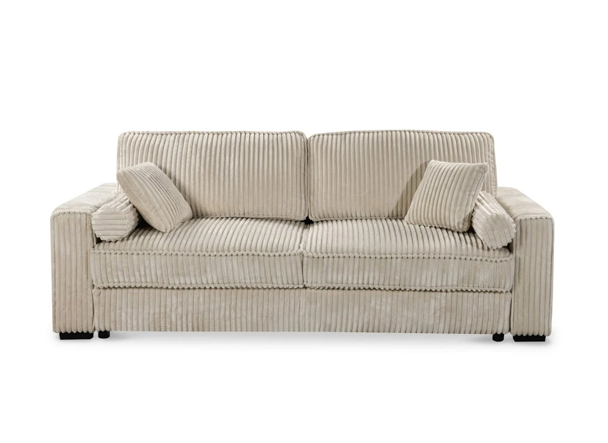Canapé convertible 3 places en velours côtelé épais beige ALINE - Image 6