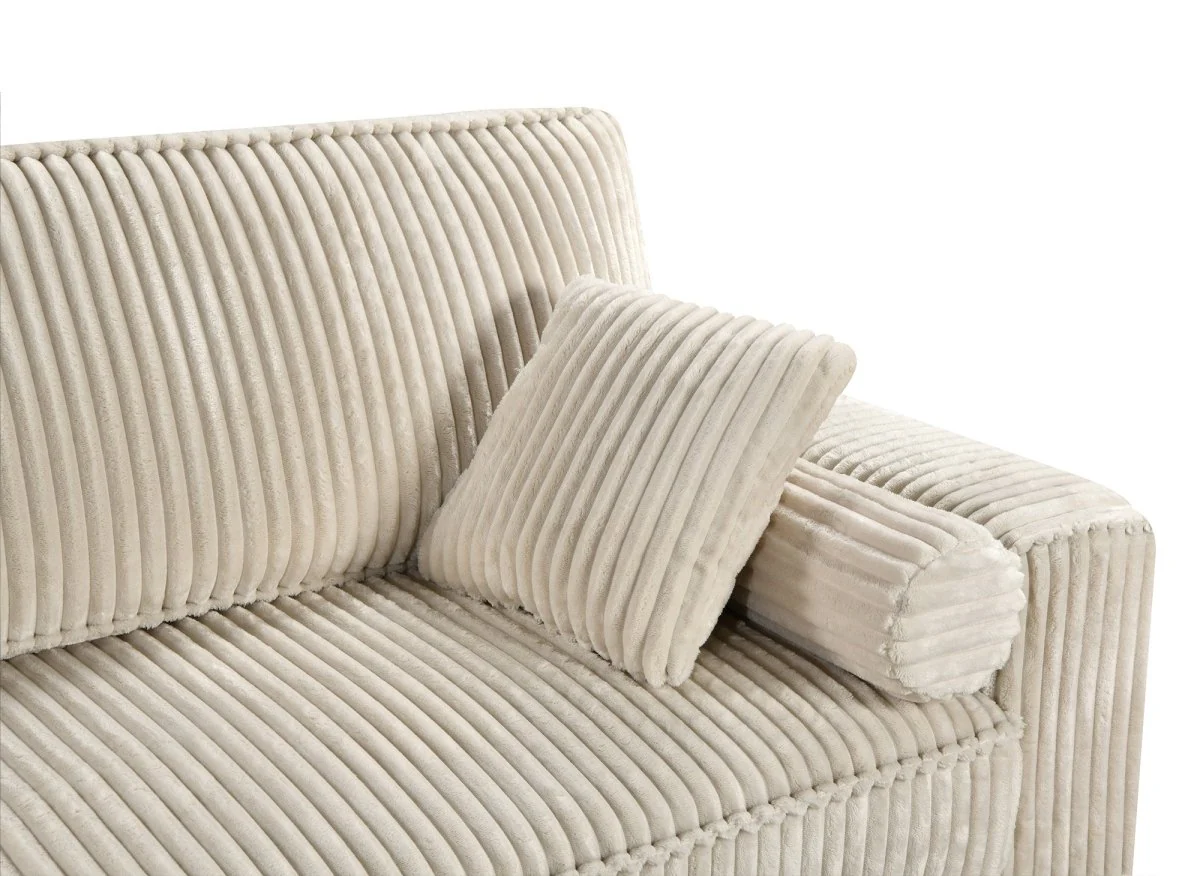 Canapé convertible 3 places en velours côtelé épais beige ALINE - Image 8