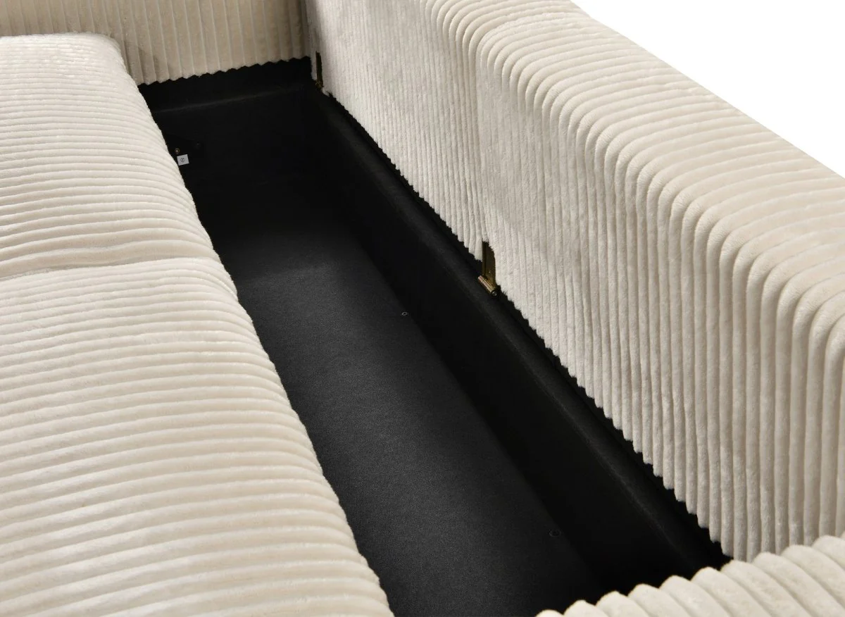 Canapé convertible 3 places en velours côtelé épais beige ALINE - Image 9