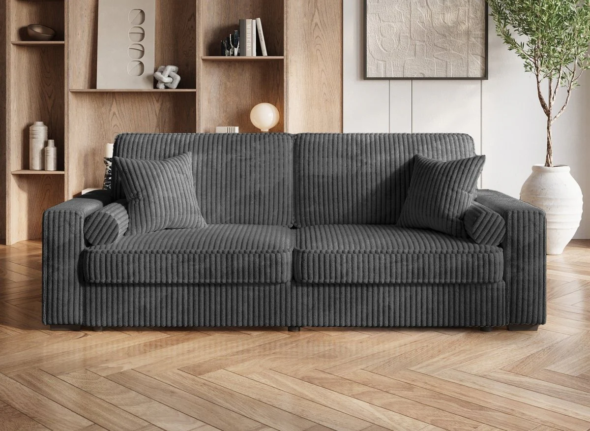 Canapé convertible 3 places en velours côtelé épais gris ALINE - Image 3