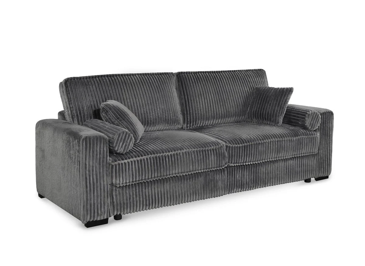 Canapé convertible 3 places en velours côtelé épais gris ALINE - Image 4