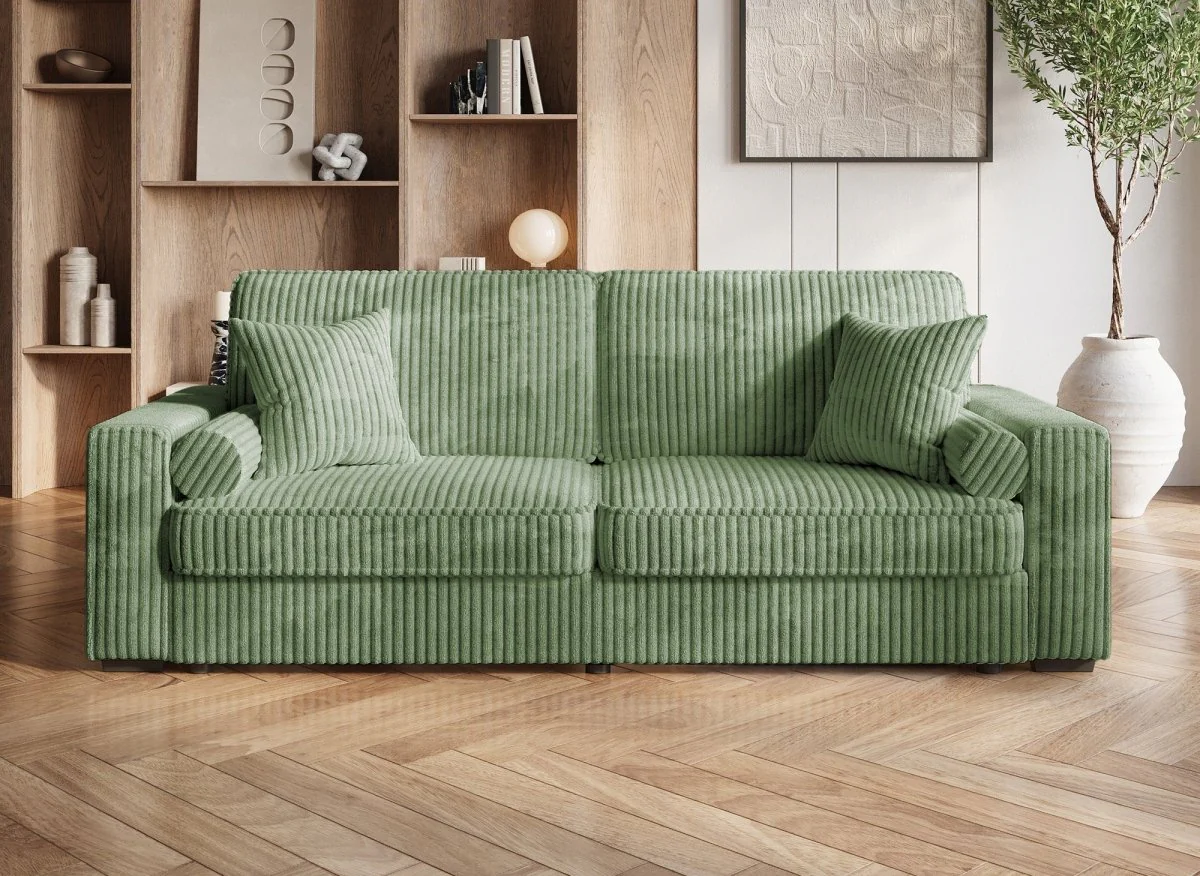 Canapé convertible 3 places en velours côtelé épais vert ALINE - Image 3