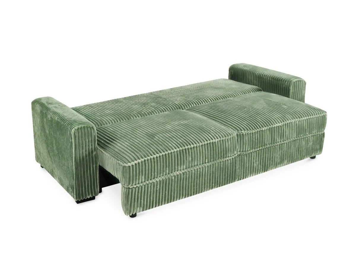 Canapé convertible 3 places en velours côtelé épais vert ALINE - Image 5