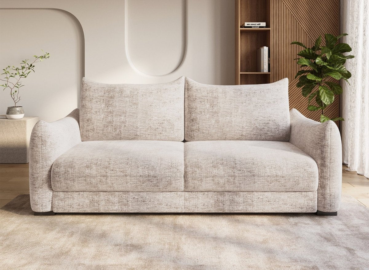 Canapé convertible 3 places avec coffre en velours chiné beige COLBY - Image 3