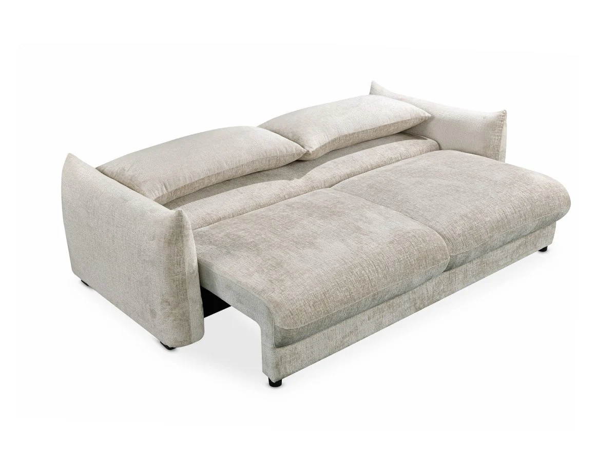 Canapé convertible 3 places avec coffre en velours chiné beige COLBY - Image 4