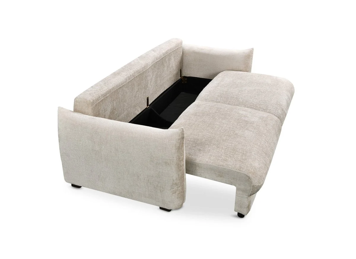 Canapé convertible 3 places avec coffre en velours chiné beige COLBY - Image 8