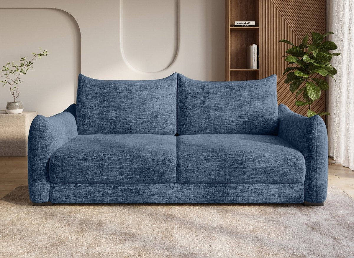 Canapé convertible 3 places  avec coffre en velours chiné bleu COLBY - Image 3