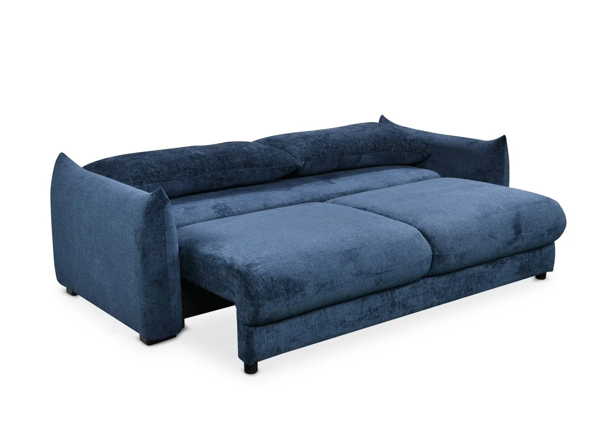 Canapé convertible 3 places  avec coffre en velours chiné bleu COLBY - Image 4