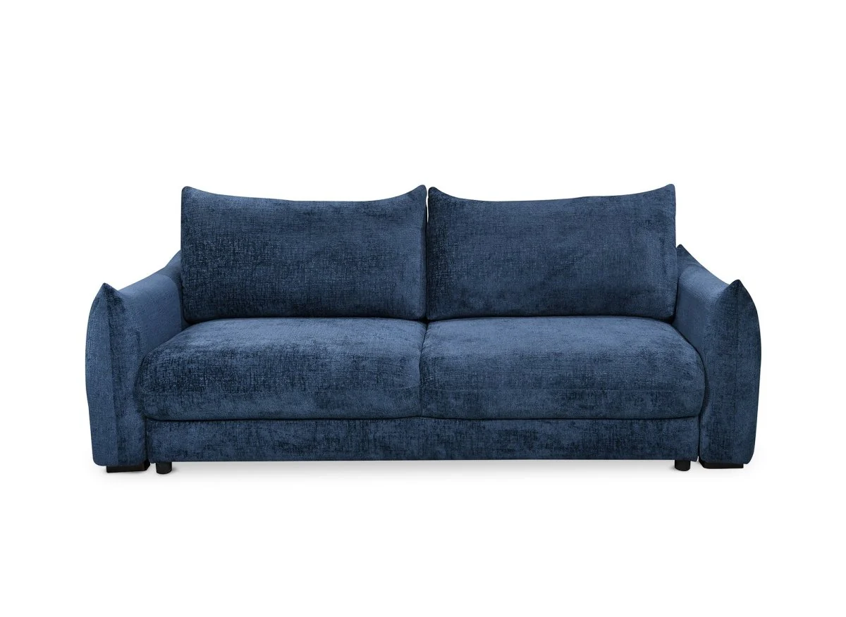 Canapé convertible 3 places  avec coffre en velours chiné bleu COLBY - Image 6