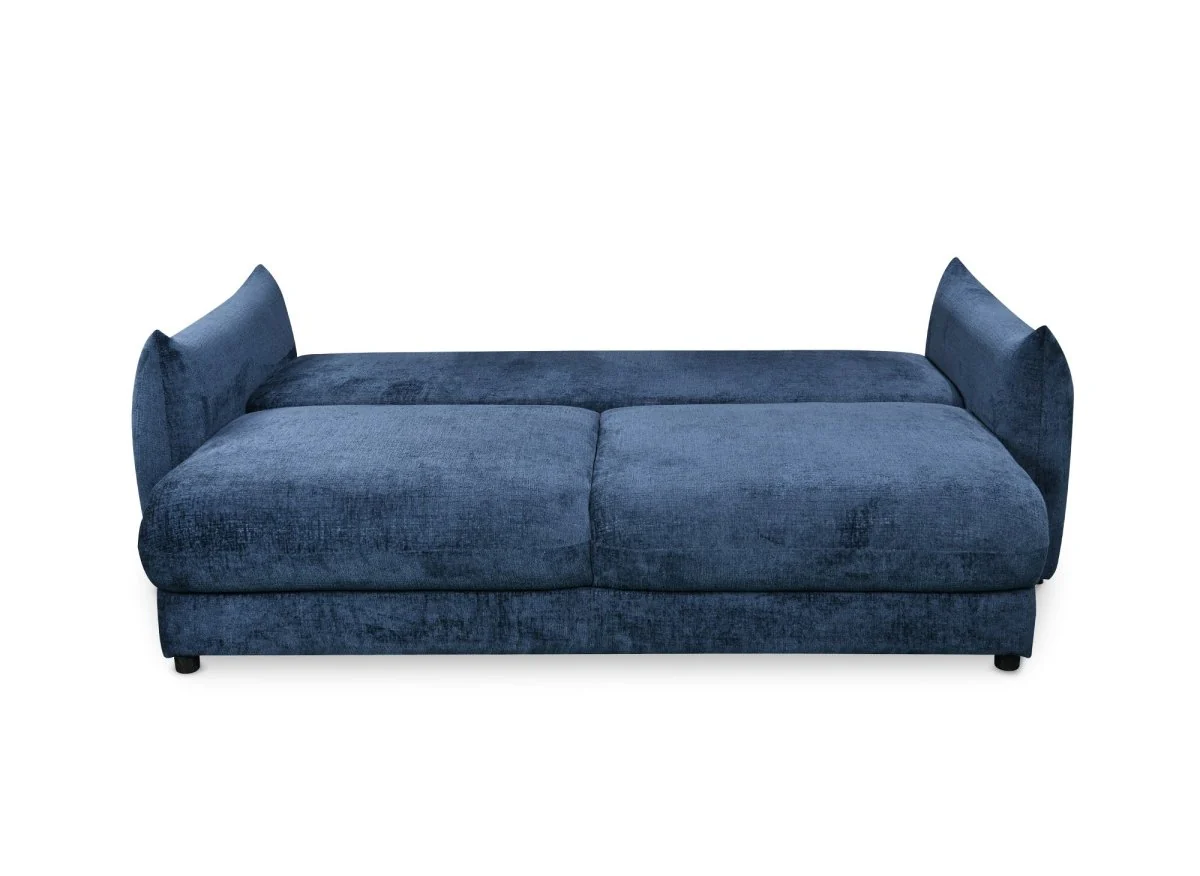 Canapé convertible 3 places  avec coffre en velours chiné bleu COLBY - Image 7