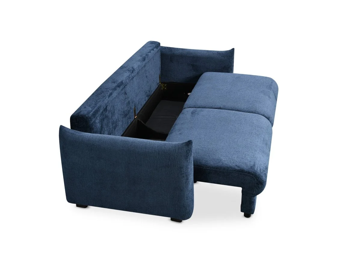 Canapé convertible 3 places  avec coffre en velours chiné bleu COLBY - Image 8