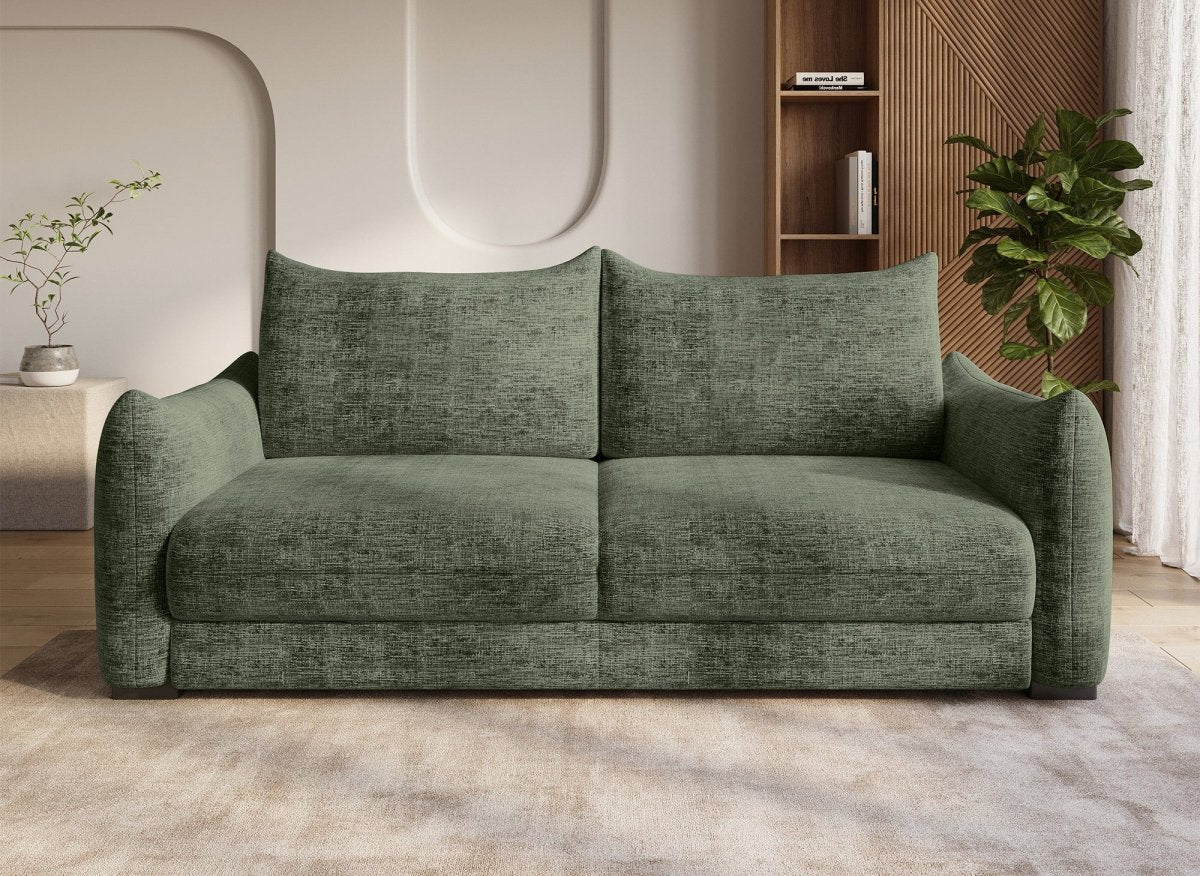 Canapé convertible 3 places avec coffre en velours chiné kaki COLBY - Image 3