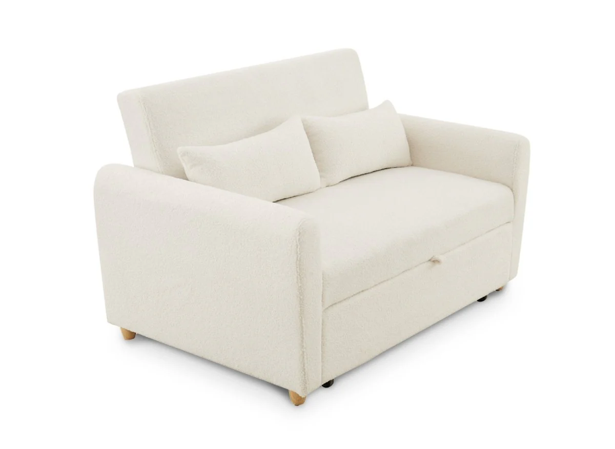 Canapé convertible 3 places en tissu bouclette blanc écru KALAYA - Image 4