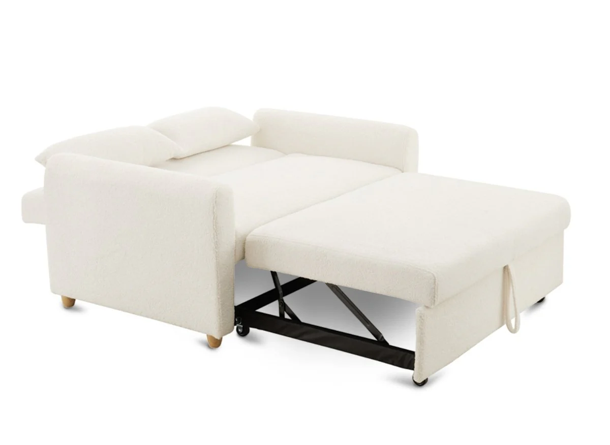 Canapé convertible 3 places en tissu bouclette blanc écru KALAYA - Image 5