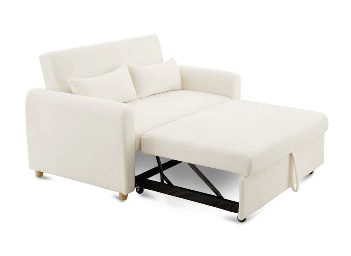 Canapé convertible 3 places en tissu bouclette blanc écru KALAYA - Image 6