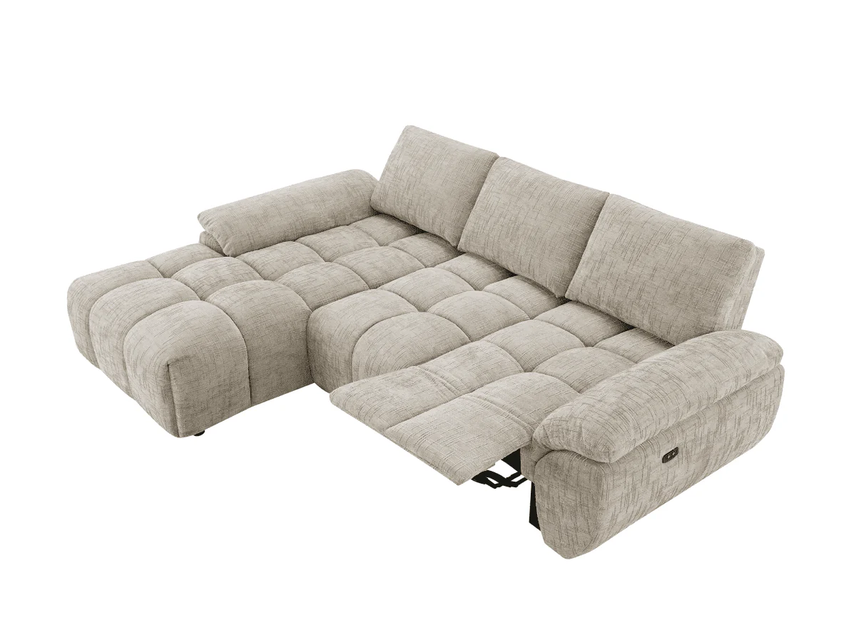 Canapé d’angle relax électrique en velours chiné taupe ALPES - Angle gauche - Image 3