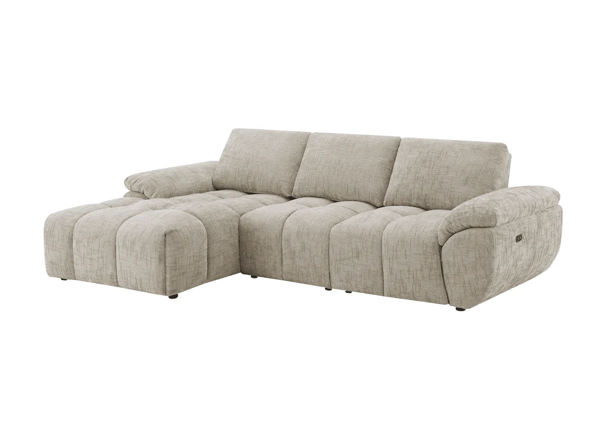Canapé d’angle relax électrique en velours chiné taupe ALPES - Angle gauche - Image 4