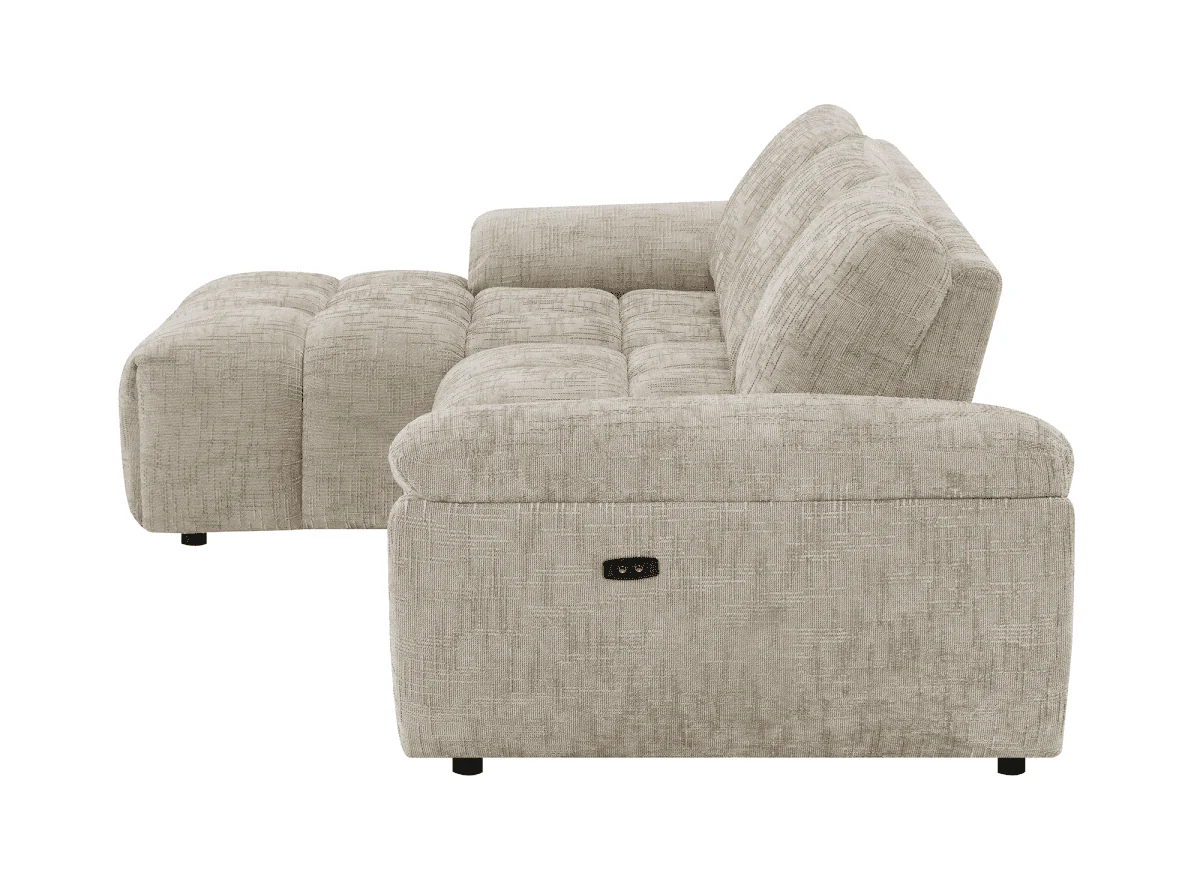 Canapé d’angle relax électrique en velours chiné taupe ALPES - Angle gauche - Image 6