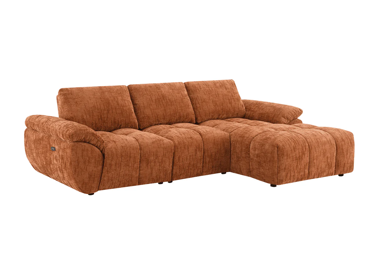 Canapé d’angle relax électrique en velours chiné terracotta ALPES - Angle droit - Image 4