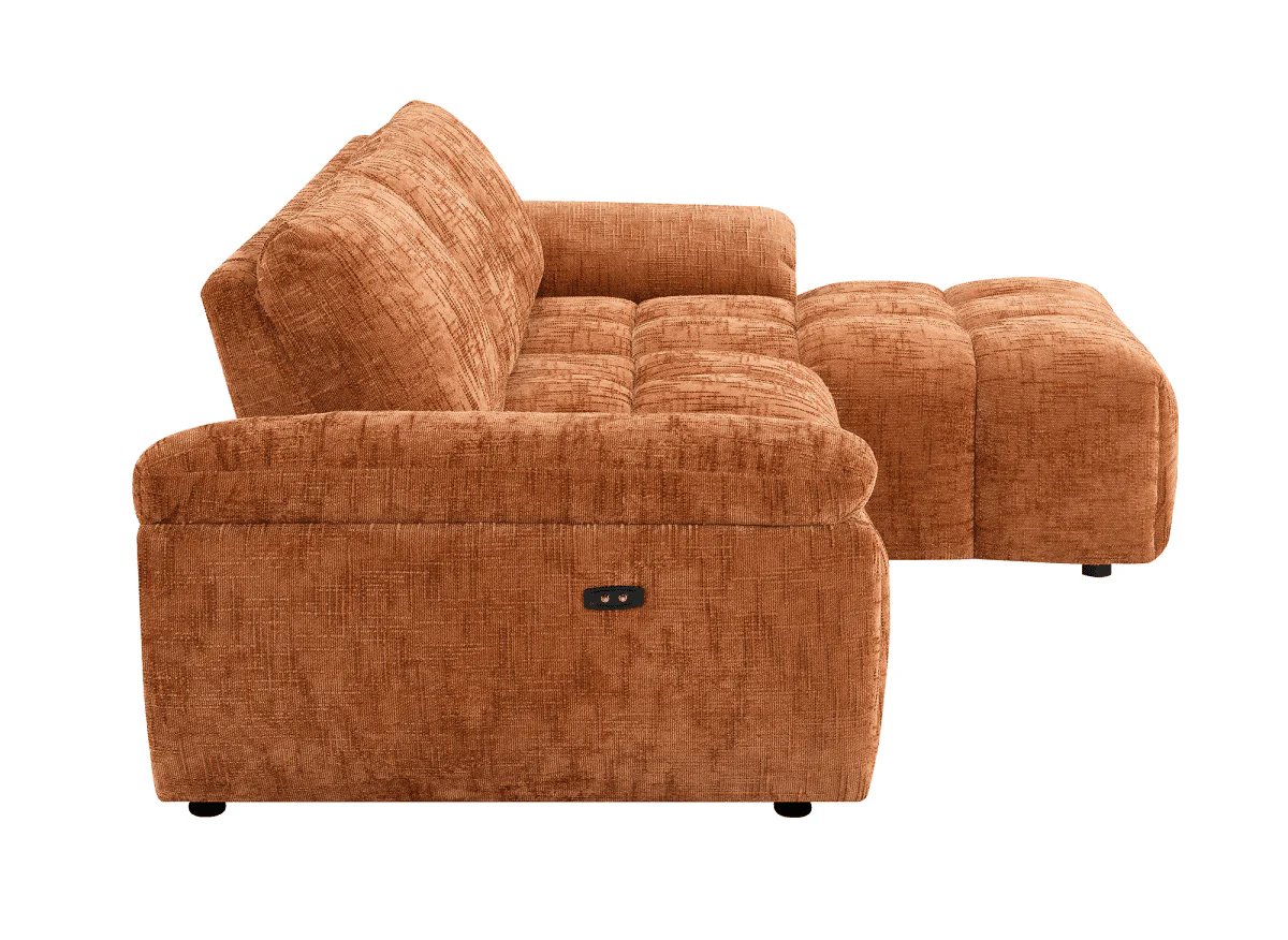 Canapé d’angle relax électrique en velours chiné terracotta ALPES - Angle droit - Image 6