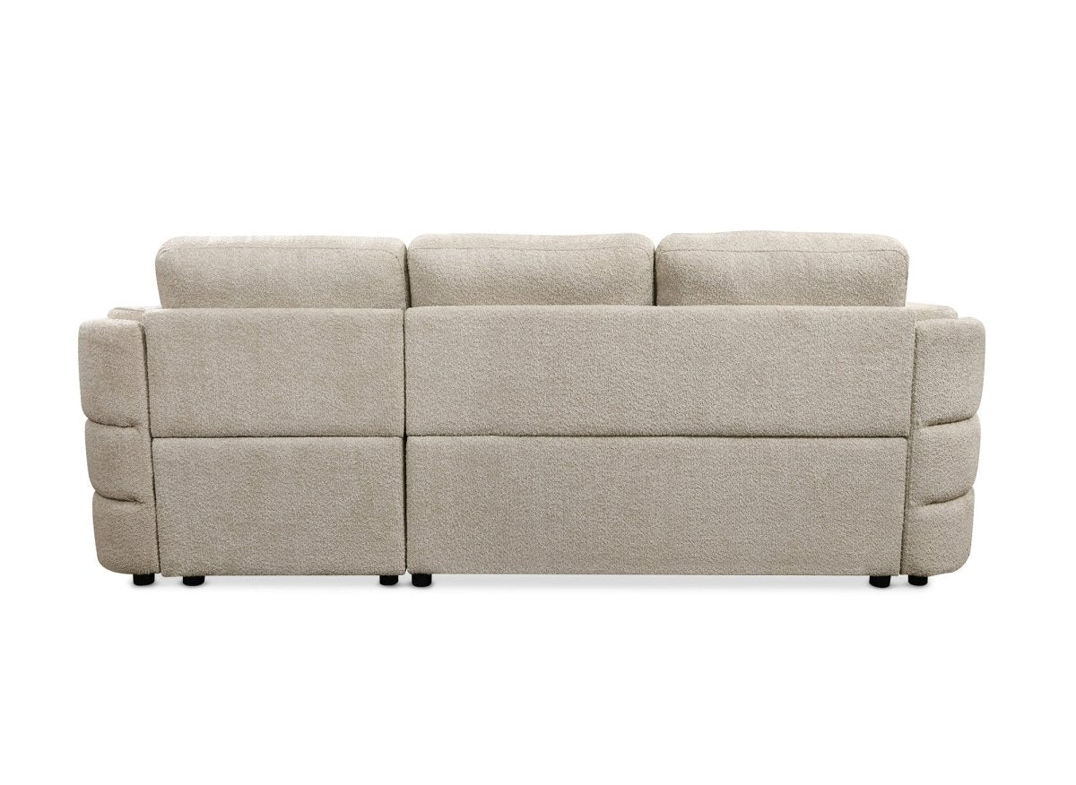 Canapé d'angle convertible avec coffre en tissu bouclette beige CALANDRA - Angle droit - Image 8