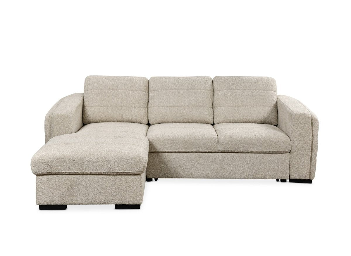 Canapé d'angle convertible avec coffre en tissu bouclette beige CALANDRA - Angle gauche - Image 6