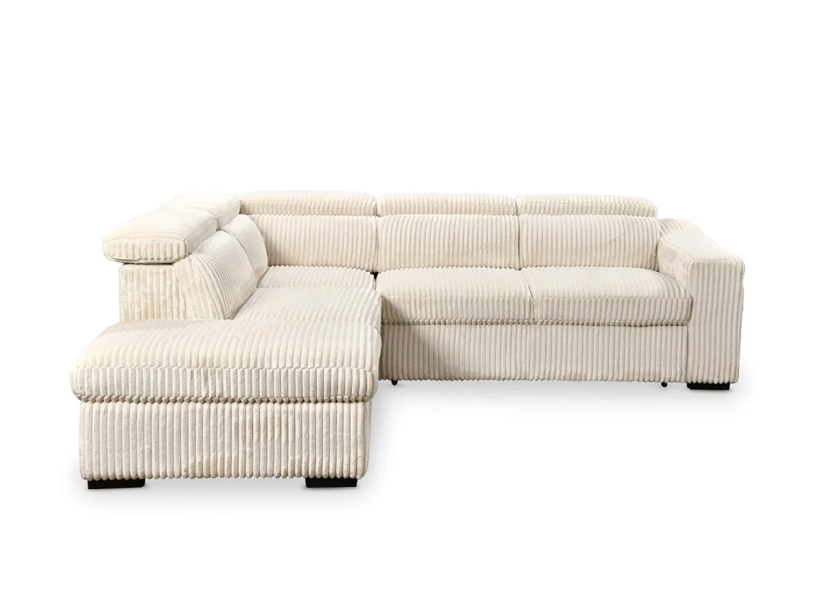 Canapé d'angle convertible avec coffre en velours beige côtelé MARTY - Angle gauche - Image 8