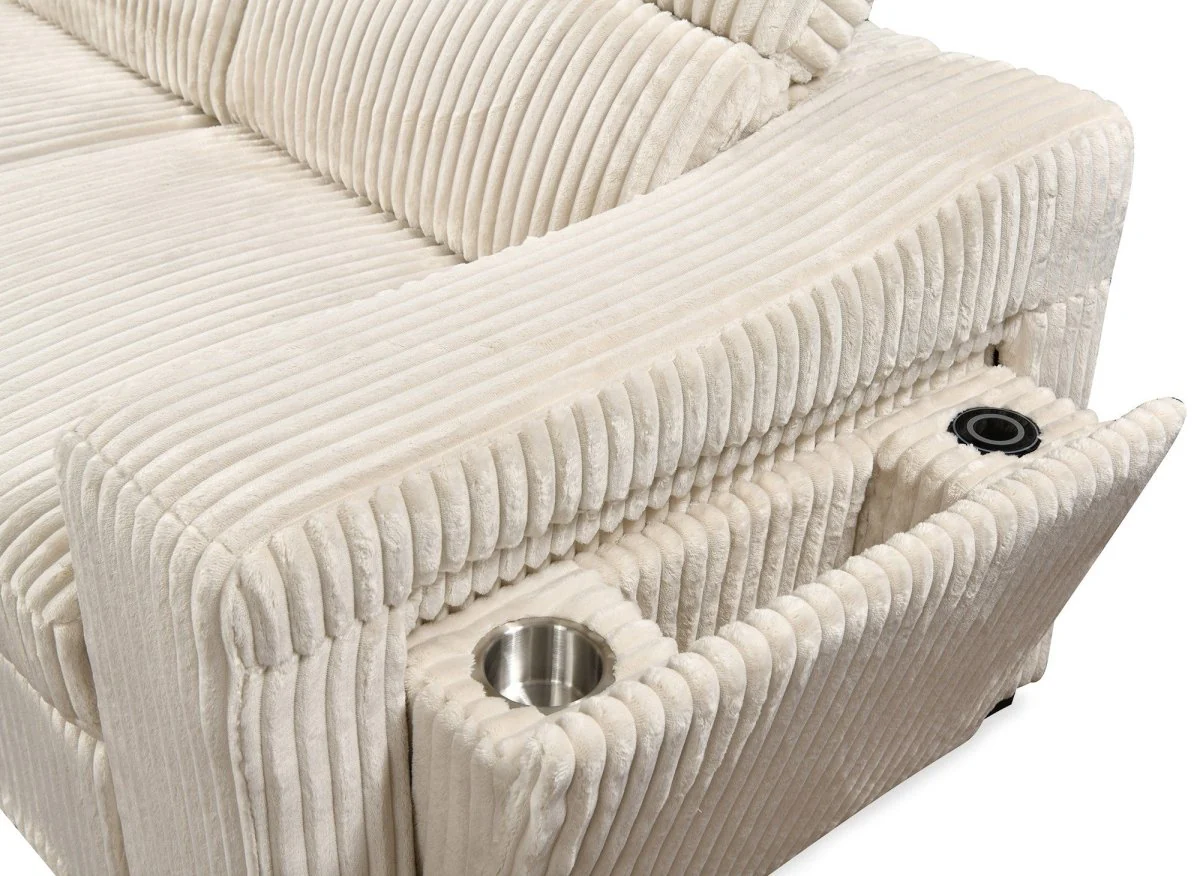 Canapé d'angle convertible avec coffre en velours beige côtelé MARTY - Angle gauche - Image 9