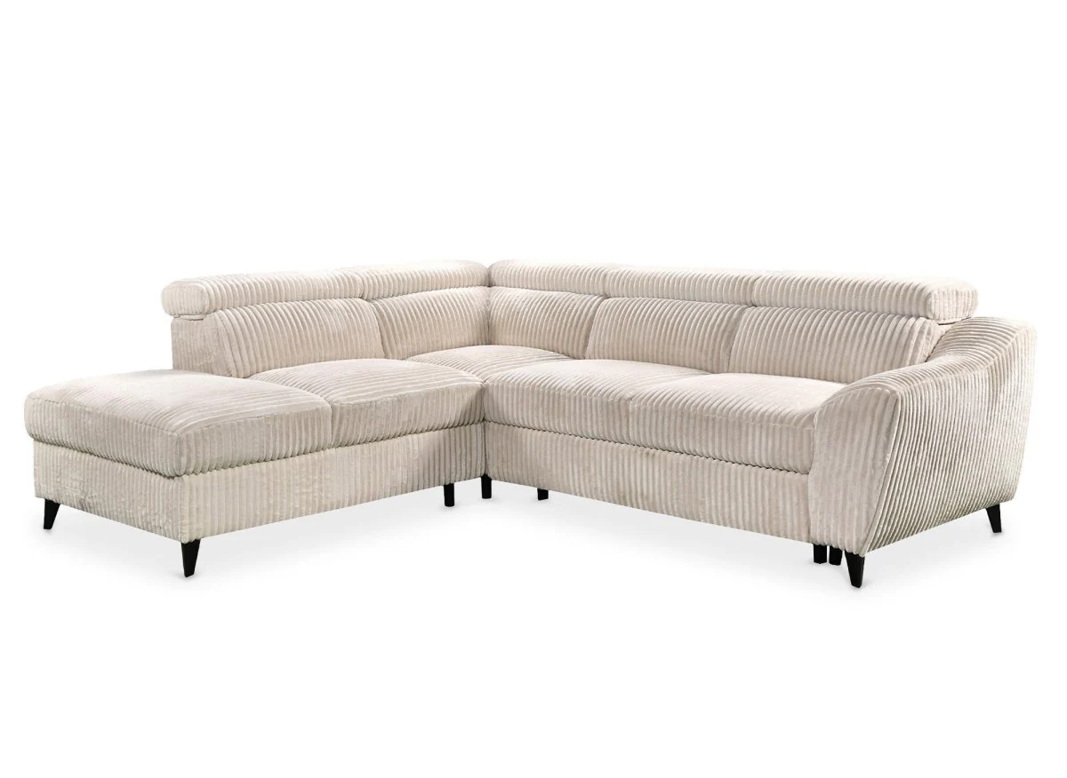 Canapé d'angle convertible avec coffre en velours côtelé épais beige DALTON - Angle gauche - Image 5