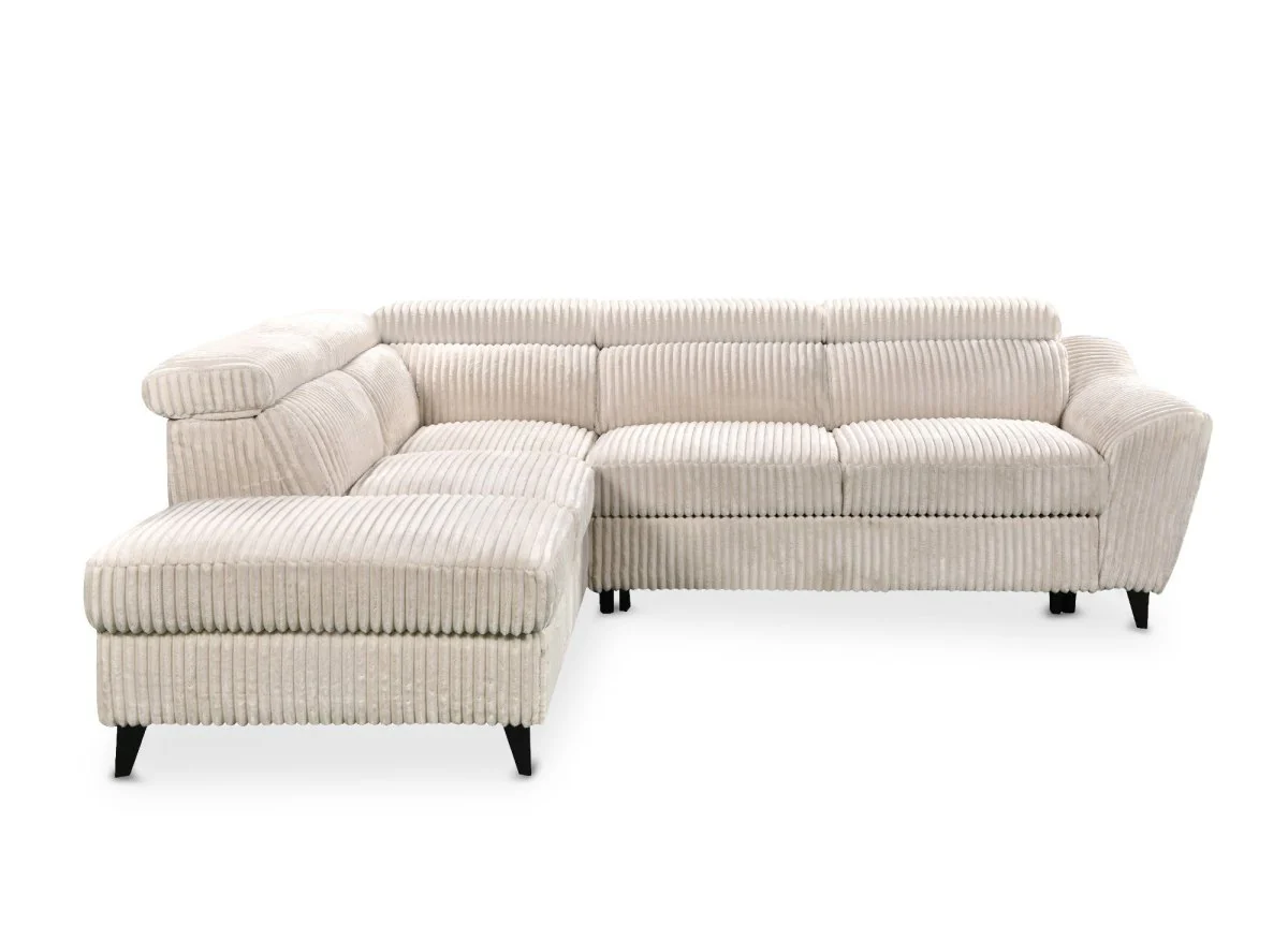 Canapé d'angle convertible avec coffre en velours côtelé épais beige DALTON - Angle gauche - Image 8